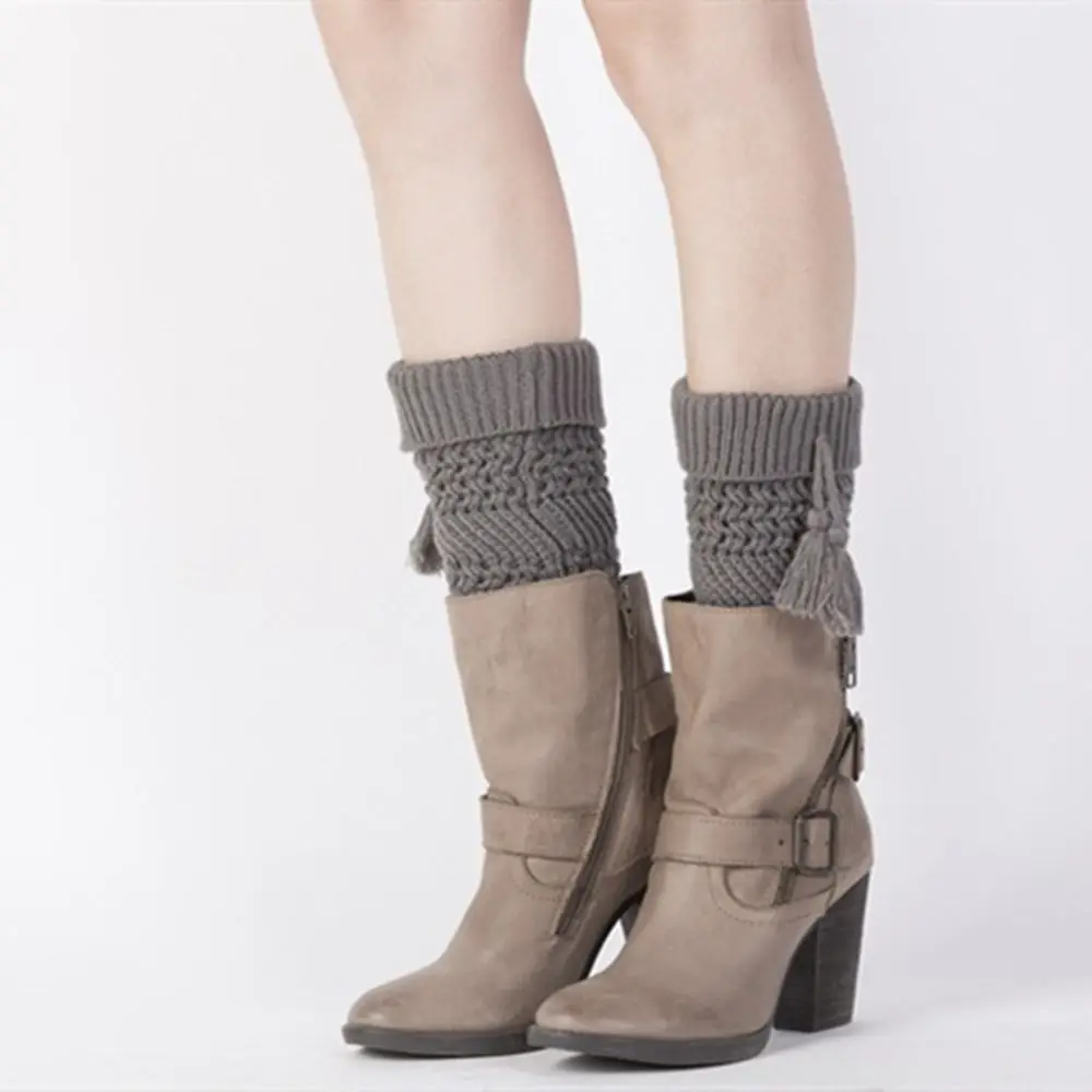 Elastic Winter Ankle Warmer Warm Short Tassel Knitted Socks Leg Warmers Boot Socks
