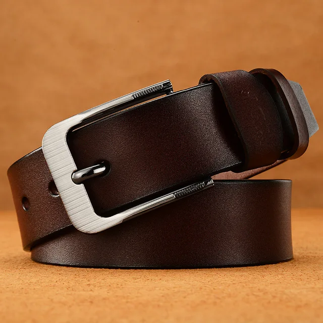 Retro Leather High Quality Buckle Jeans Pin Buckle Man Belts Business Cowboy Casual Male Fashion Designer Belt for Men black men Auburn