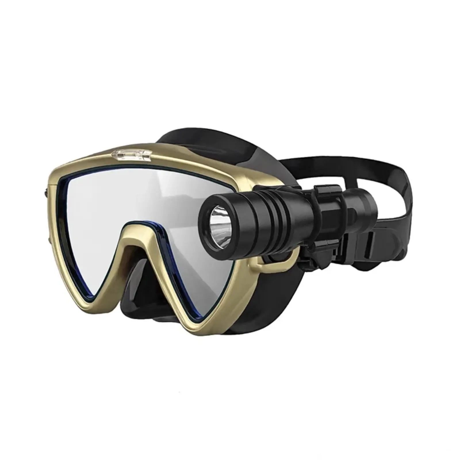 Scuba Diving Mask with flashlight Bracket, Liquid Silicone Face Mask,Tempered Glass, Anti-Fog Snorkel Mask Strap Mount Clip