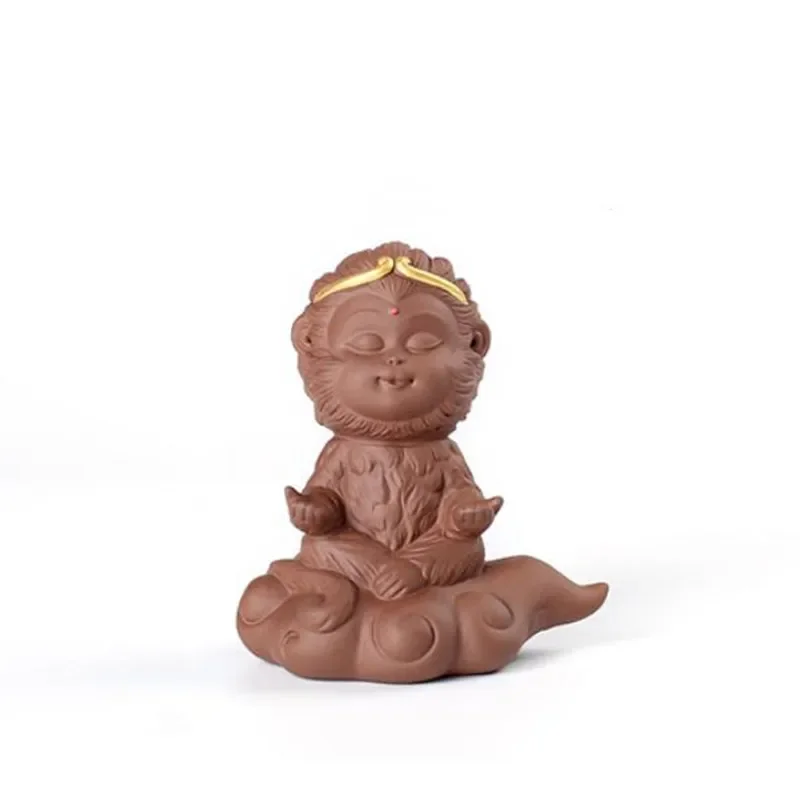 Creativity Purple Clay Tea Pet Monkey King Statue Tea Figurine Ornament Handmade Tea Set Accessories Crafts Home Decoration
