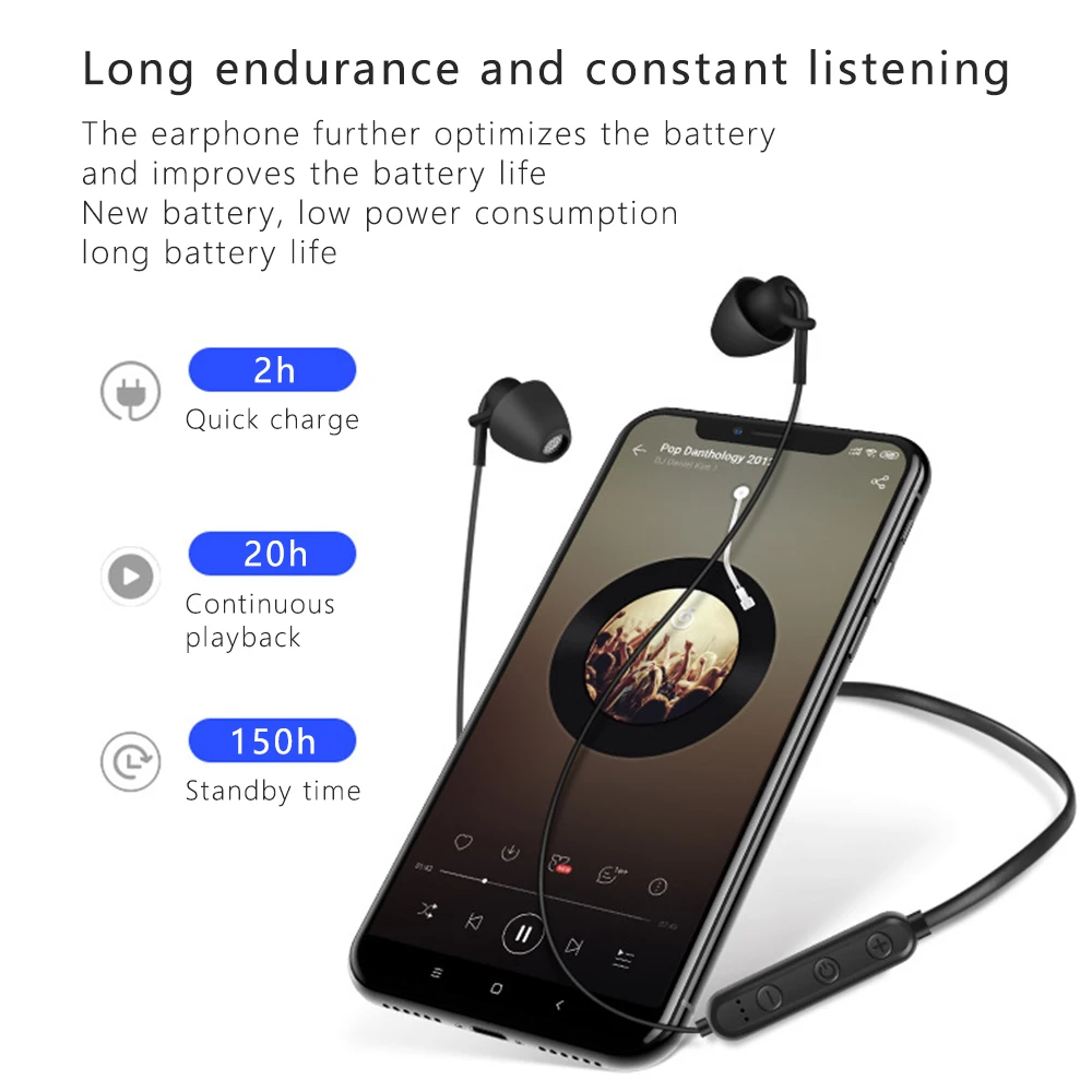 Wireless V5.0 Bluetooth Sleeping Earphone Soft Silicone Stereo Sports Earbuds Hanging Neck Headset Noise Cancel Halter movement