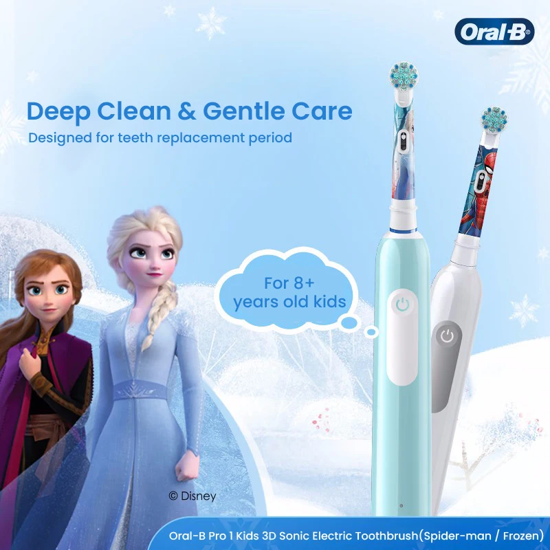 Original Oral B Pro 1 Kids Spazzolino Elettrico 3D Precision Clean Children Gum Care Brushes Setole Morbide Smart Pressure Control