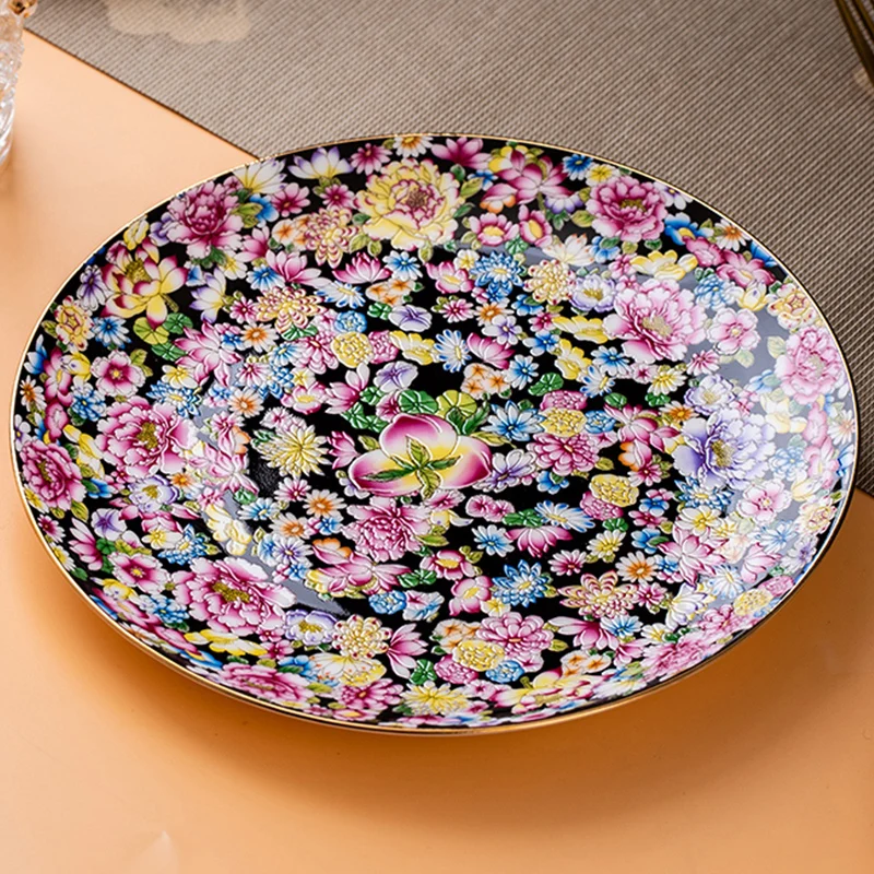 

Chinese Enamel Color Relief Plates and Bowls Gold Stroke Ceramic Steak Dinner Plates Dessert Bowl Home Tableware Kitchen Item