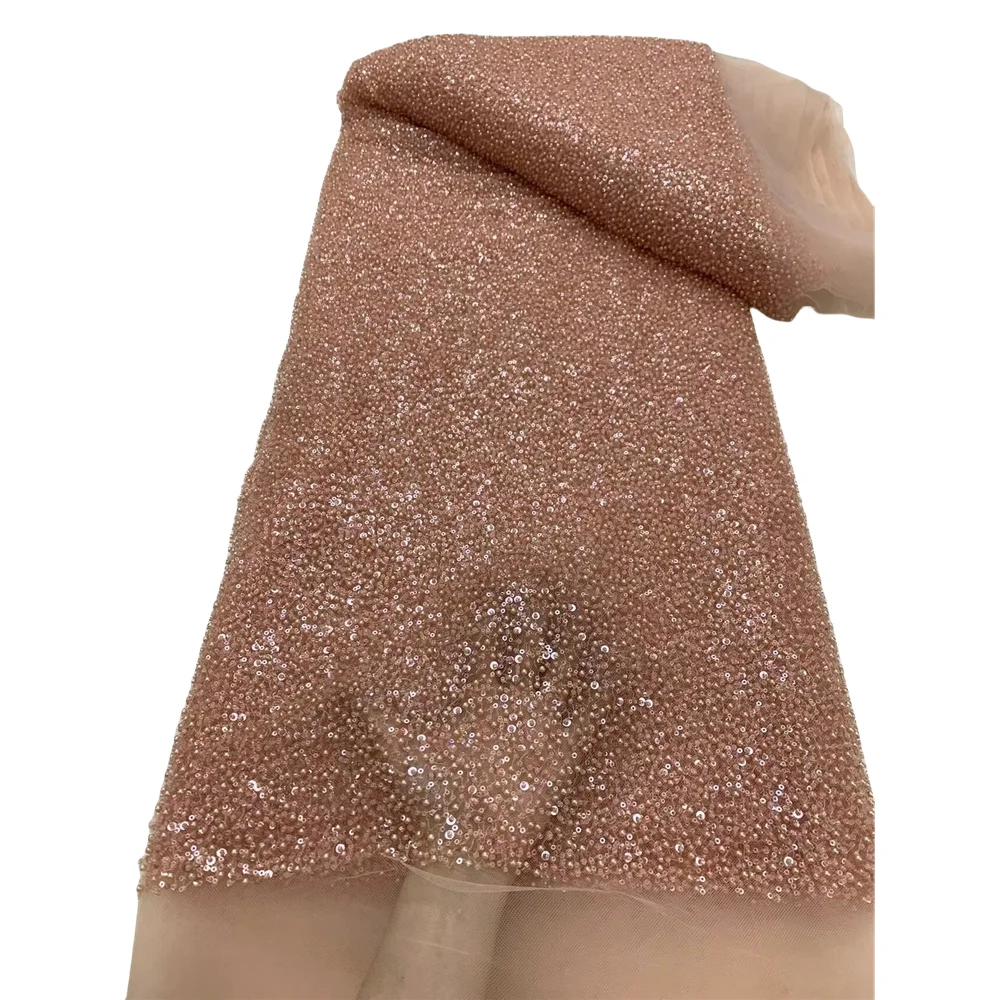 

Luxury African Heavy Beaded High Quality Nigerian Sequins S-1406333 Lace French Tulle Fabric For Party Dress