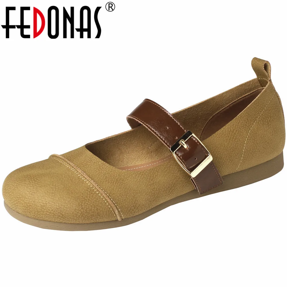 

Женские туфли-лодочки на низком каблуке FEDONAS, разноцветные туфли из мягкой натуральной кожи с круглым носком, повседневная обувь на весну и лето 2024