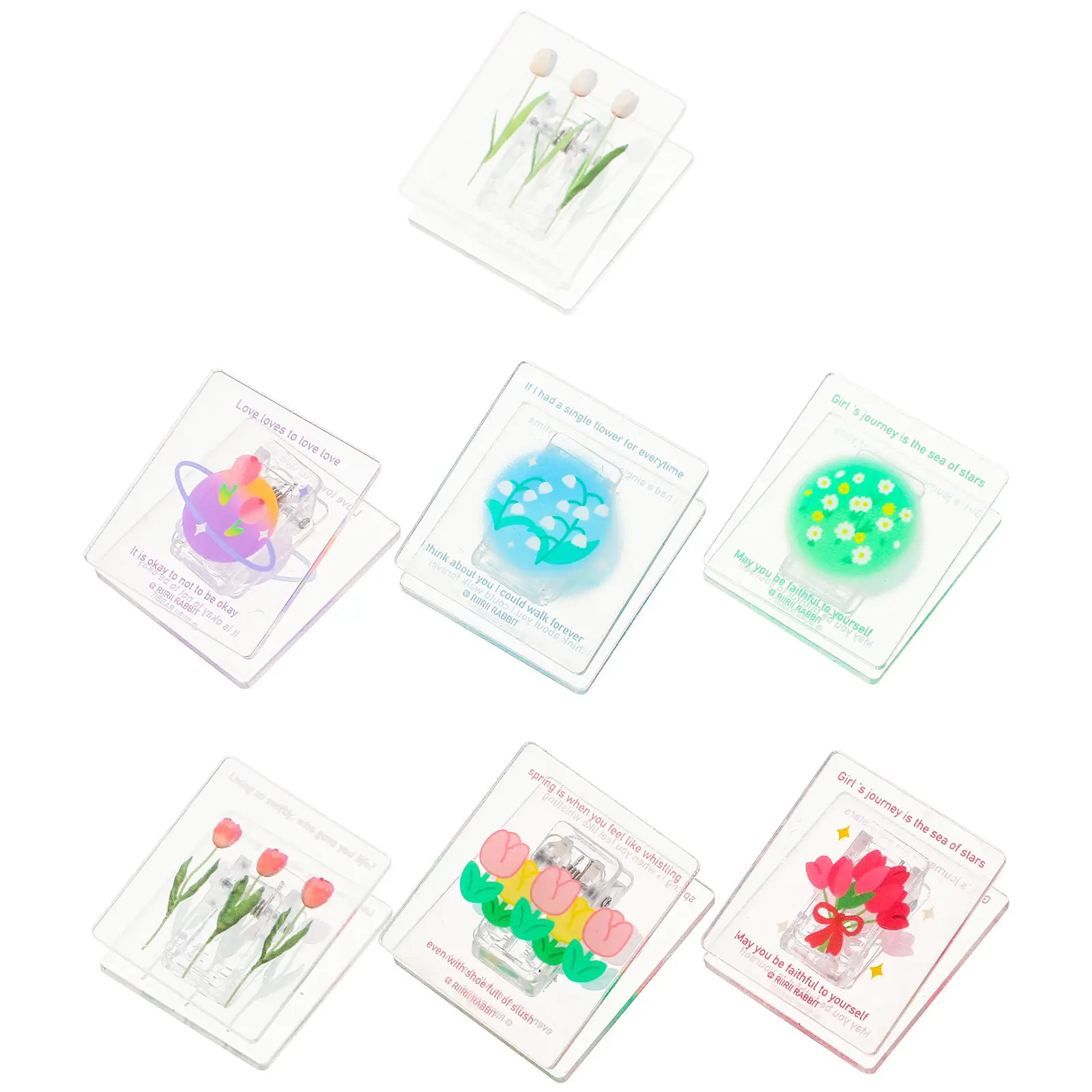 7Pcs 파일 클립 꽃 패턴 아크릴 클램프 휴대용 종이 홀더 가정용 사무실 종이 클립 정리용 강력한 그립