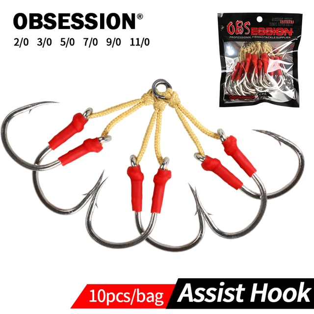 OBSESSION 10pcs/bag Metal Jigging Hooks 2/0 3/0 5/0 7/0 9/0
