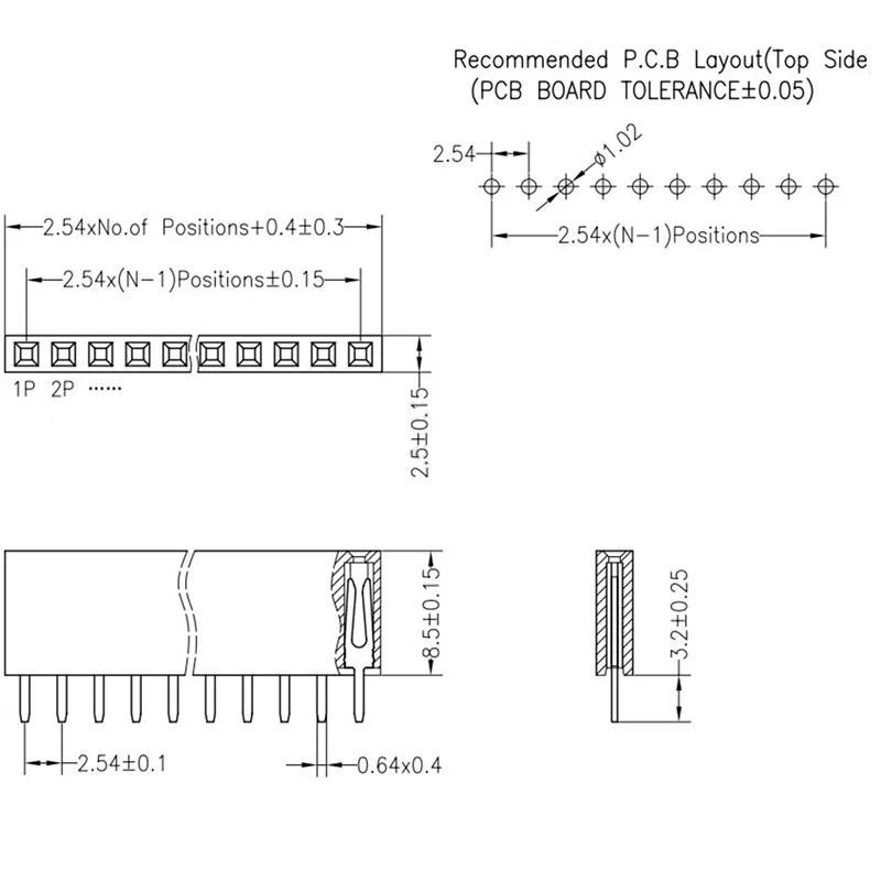 2,54mm Pitch Einreihige Weiblichen 2 ~ 40P PCB buchse Bord Pin Header Stecker Streifen Pinheader 2/3/4/6/10/12/16/20/40Pin Für Arduino