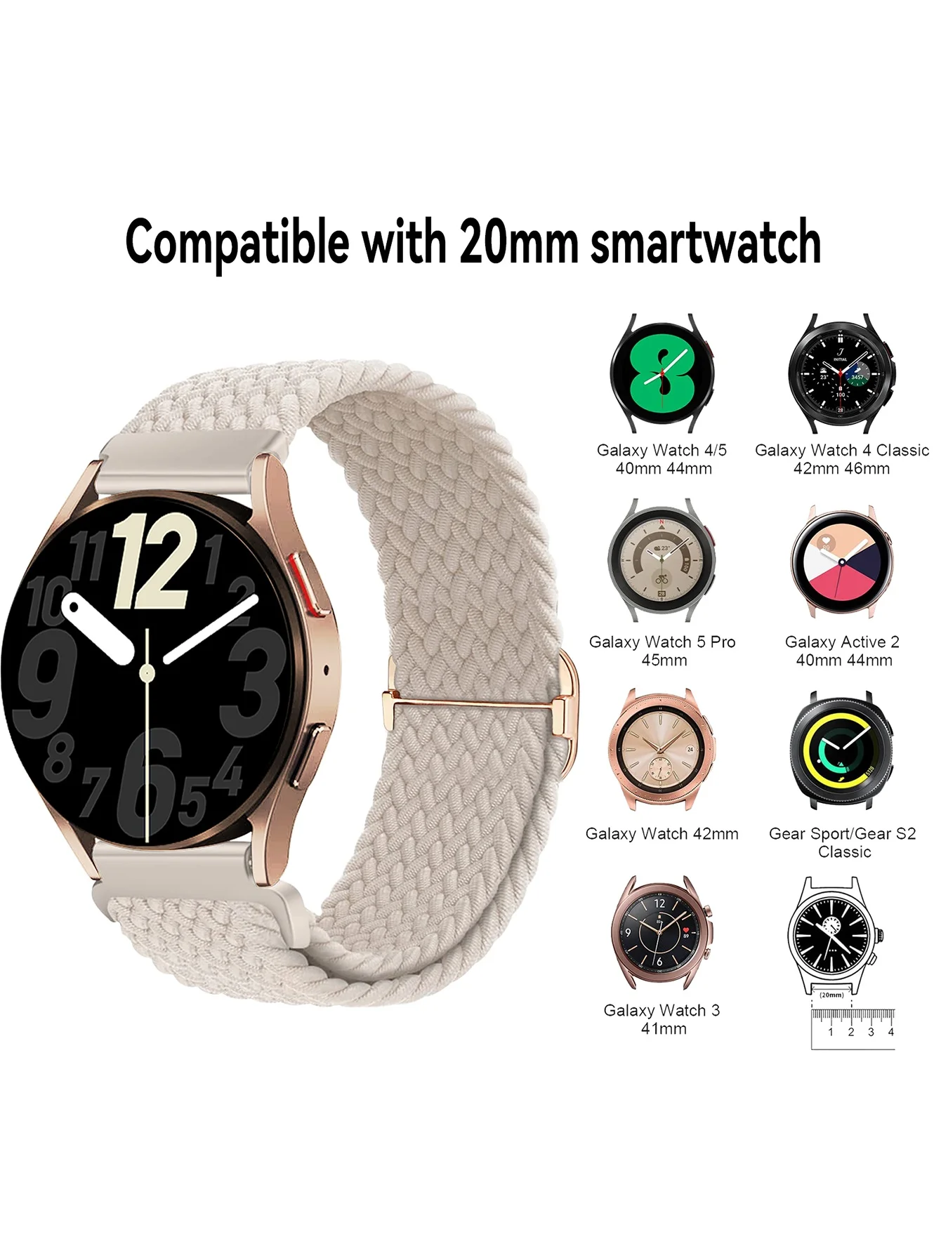 Universal 20mm Nylon Braided Smartwatch Strap - Premium Wristband Bracelet