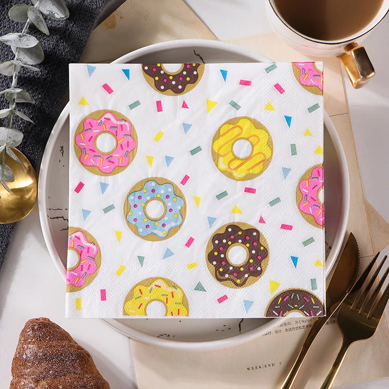 

20Pcs/Pack Candy Doughnut Printed Home Restaurant Bakery Tissue Napkin Papers Wedding Birthday Party Decoration