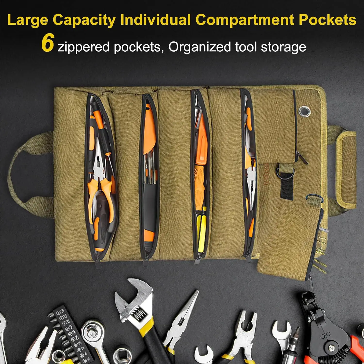 Multi-function Roll-up Kit Canvas Tool Roll Car Storage Bag Hanging Tool Zipper Carrier Bag Camping Gear