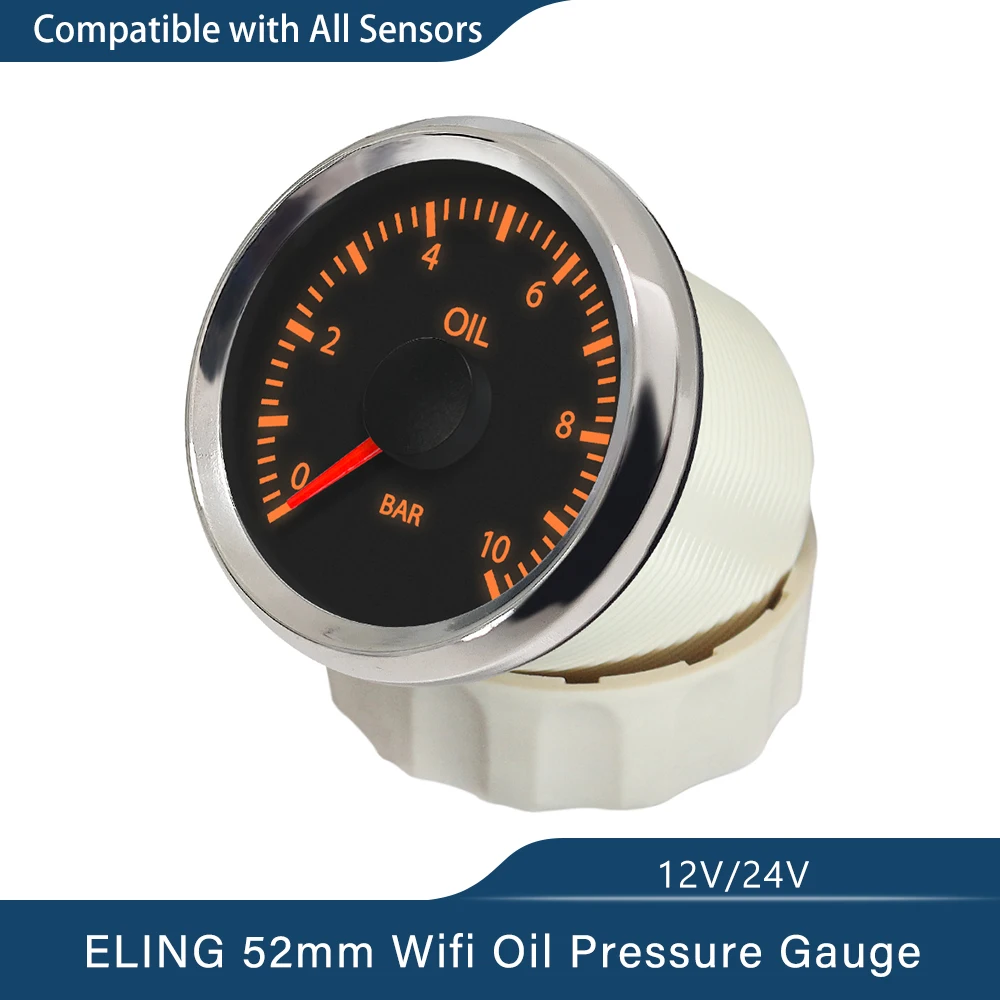 

52mm Programmable 0-10 Bar WiFi Oil Pressure Gauge Compatible with All Types or Ranges Ohm Signal Sensor DC 12V 24V Waterproof