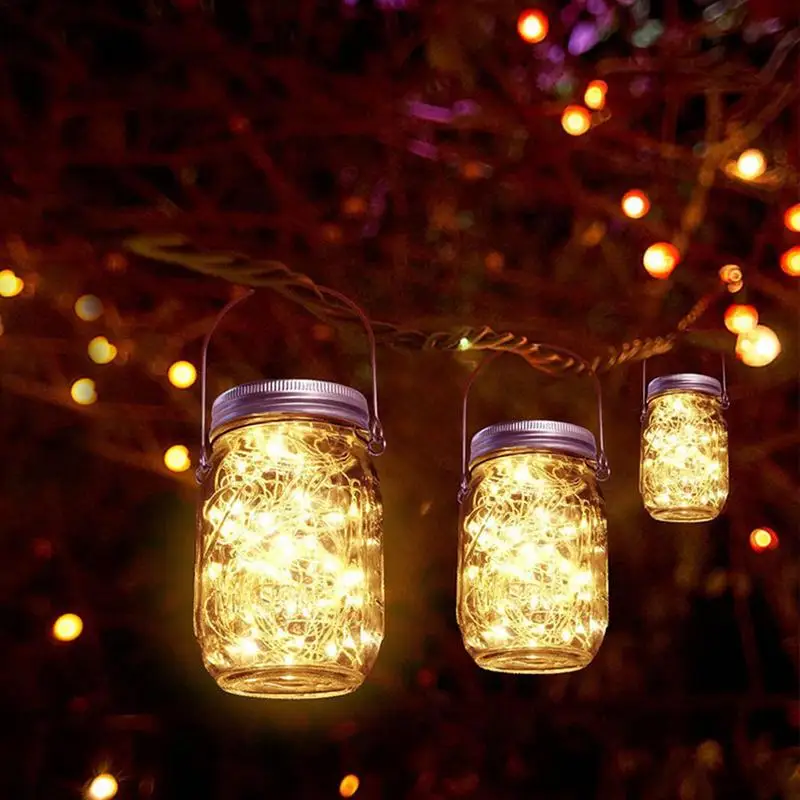 

Mason Jar String Lights Outdoor Garden LED Lights With Handle Outdoor Tree Decor Glass Lanterns Decorative Lighting For Patio
