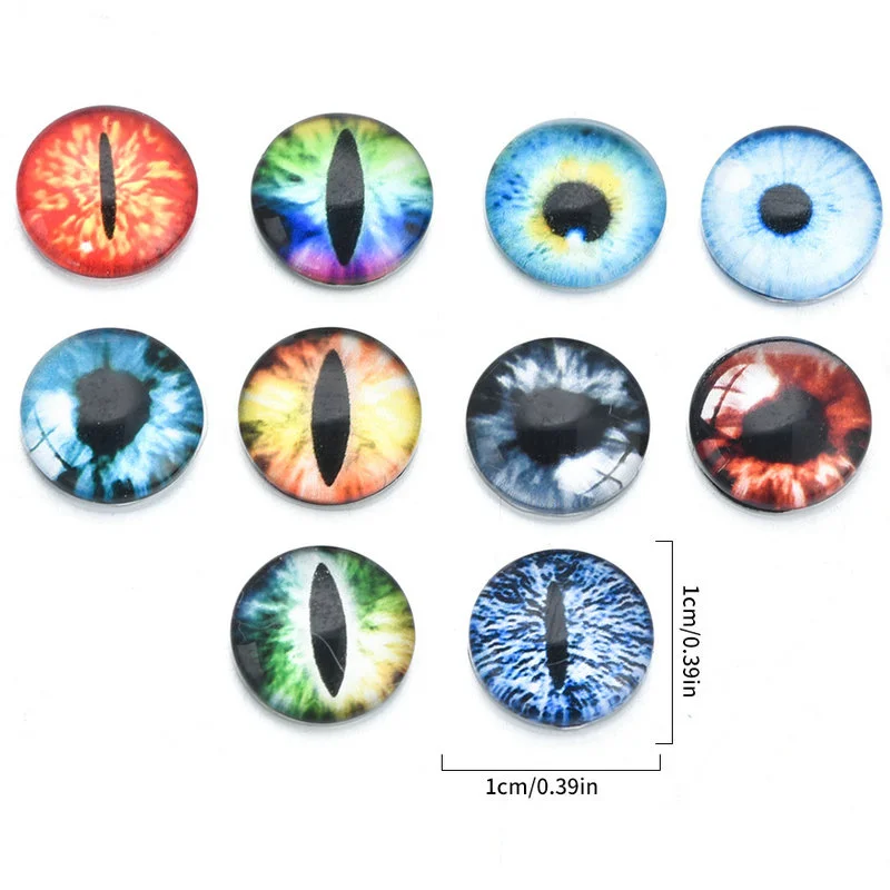 20Pcs 8-18mm Glass Eyes for DIY Sewing Dolls Crafts Accessories Cat Eye  Dragon Dinosaur Eye Round Cabochon