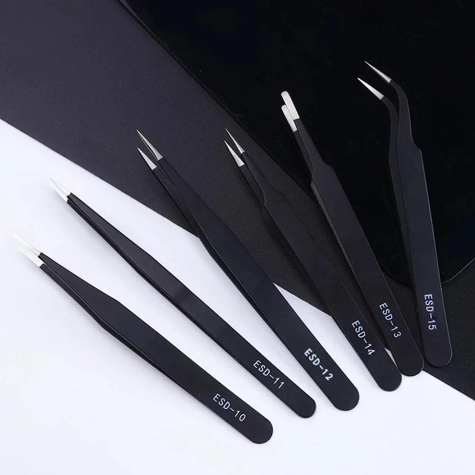 Precision Tweezer ESD Anti-Static Stainless Steel Tweezers Repair Tools for Electronics Repair Soldering Craft 1pcs