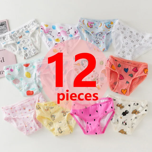 3/6/9/12 pièces/lot culottes en coton filles enfants slips courts sous-vêtements pour enfants enfant dessin animé imprimé Shorts caleçons dentelle culottes 1
