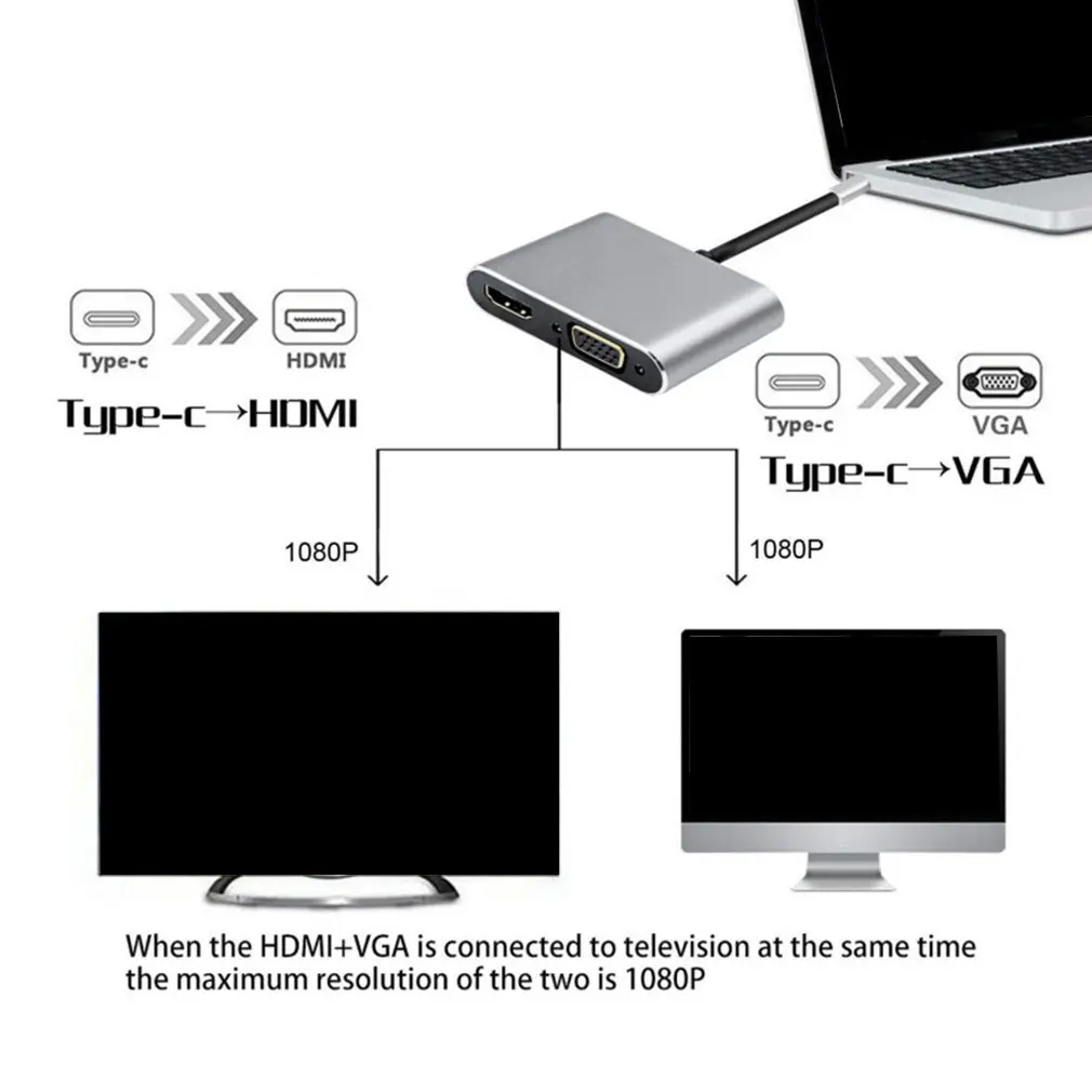 USB C Ÿ HDMI ȣȯ VGA USB-C  ̺, ƺ Ʈ ۿ, USB  , 3  1