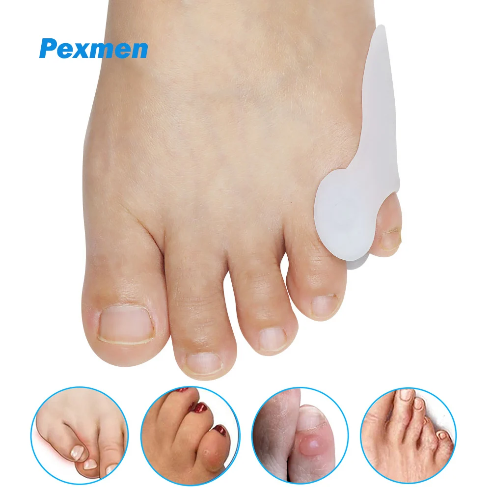 Pexmen 2/4Pcs Gel Pinky Bunion Corrector Little Toe Separator Bunionette Pads Toe for Pain Relief of Corn Callus and Blisters