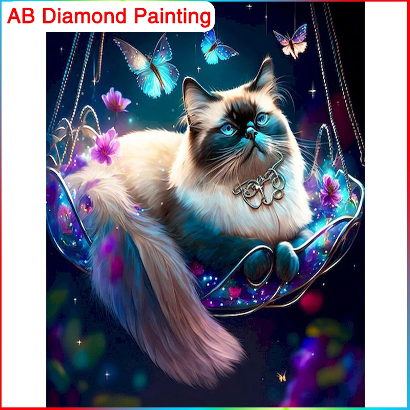

GATYZTORY 5D DIY Diamond Painting Animals Cat Kit Diamond Mosaic Cross Stitch Kit Full Drill Round Embroidery Art Picture of Rh