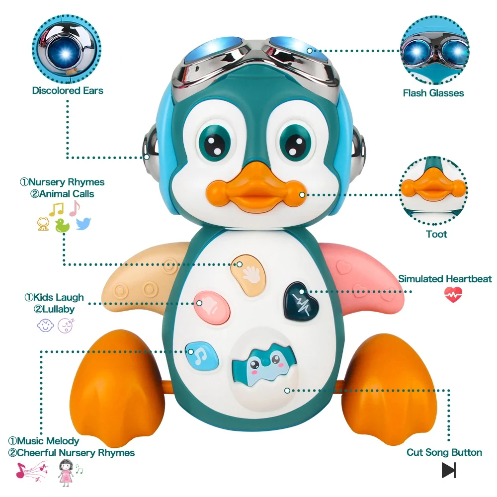 Baby Crawling Toys Musical Penguin Infant Moving Walking Dancing Toys with Light Toddler Interactive Development Tummy Time Gift