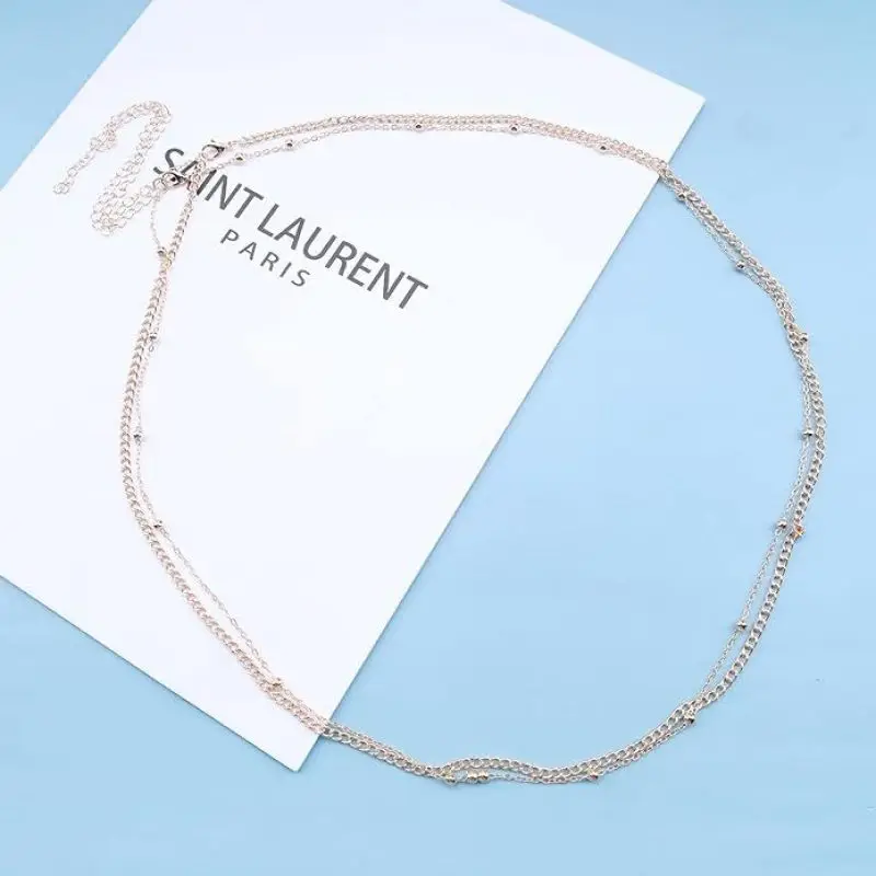 Fashionable and Sexy Round Bead Chain Double Waist Chain Simple Metal Thick Chain Body Chain Women's Belly Waist Decoration - Image 6