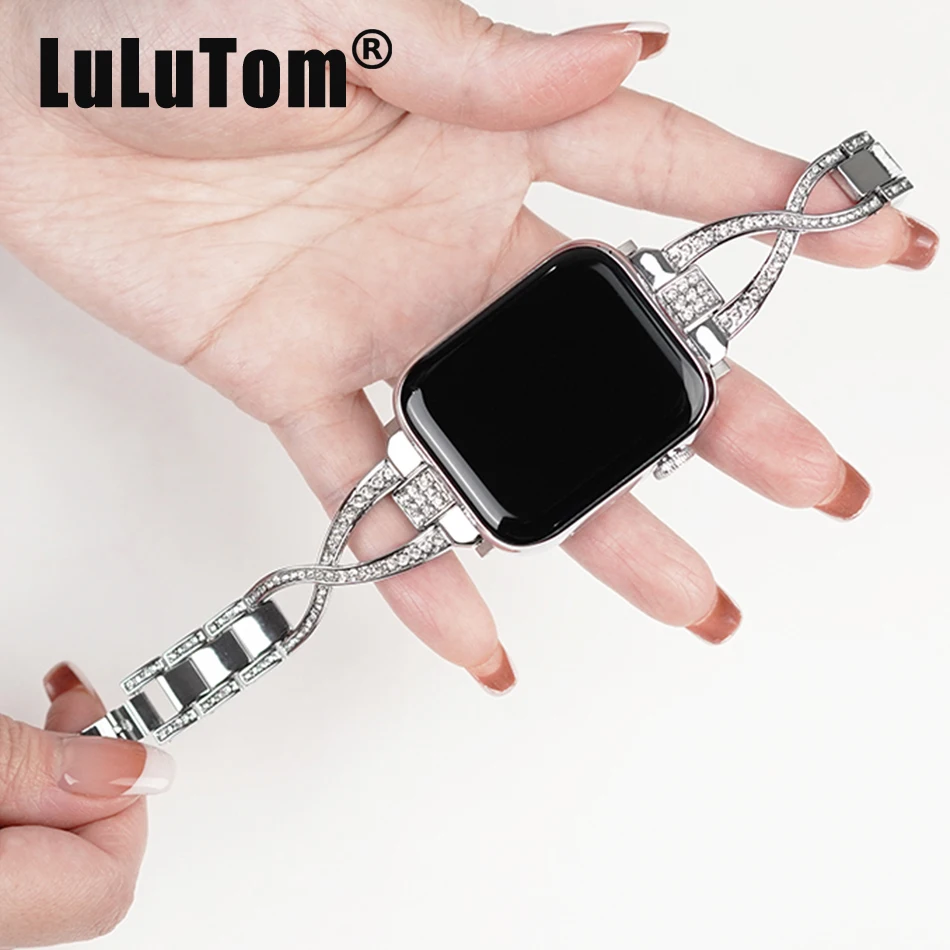 

Metal Strap For Apple Watch UItra 8 7 49mm 45mm 44mm Luxury X Shape Glitter Band For iWatch Series 6 5 SE 42mm 40mm 38mm Correa