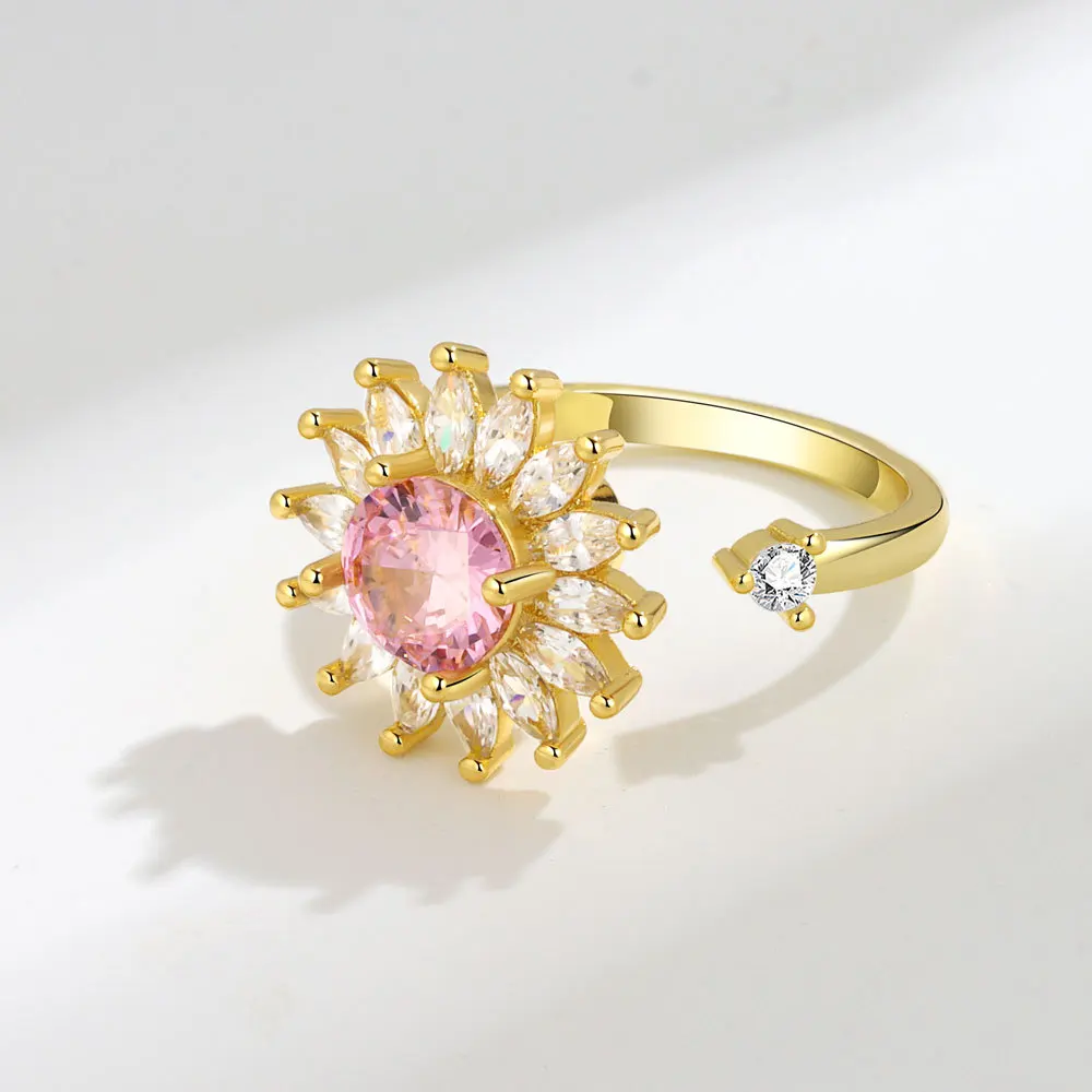 SMJEL Fidget Spinner Ring Anxiety for Women Multiple Crystal Flower Eye Butterfly Animal Ring Rotate Anti Stress Wedding Jewerly