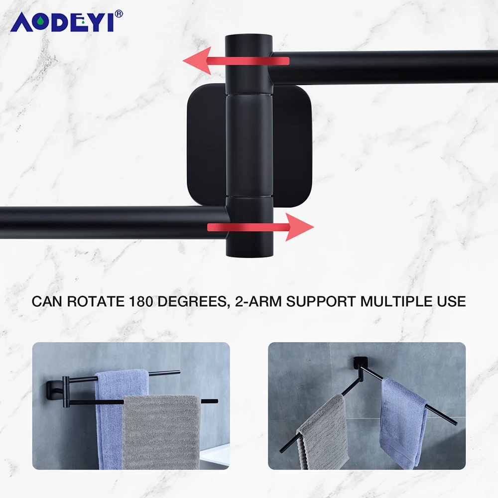 Movable Towel Rack Hanger Swivel Holder Wall Bar Stainless Steel Bathroom Shelf Kitchen Storage Black/Gunmetal/Brushed /Chrome