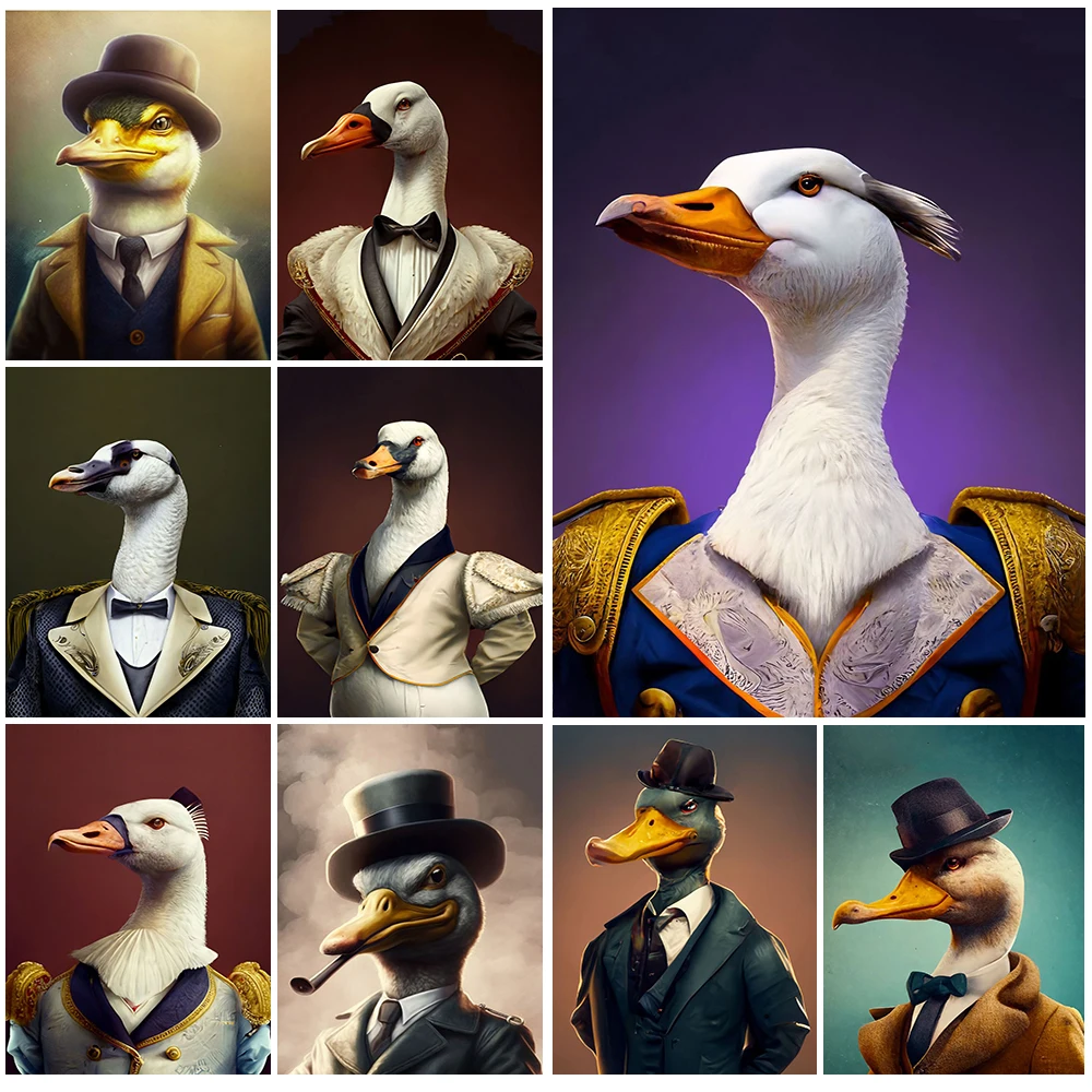 

Gentleman Duck Portrait Animal Funny Goose Poster Wall Pictures For Living Room Wall Art Canvas Painting Home Decor Unframed