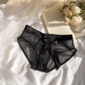 Comodi Slip da Donna con Fiocco Grande, Intimo Trasparente Sottile a Vita Bassa, Lingerie in Rete per l'Estate