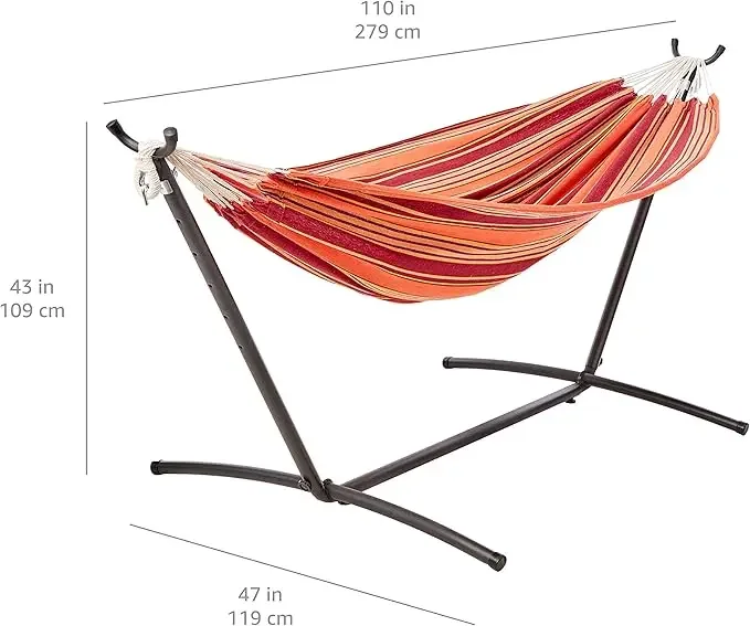 9 Feet Capacity Stripe Bunk Hammock 110 x 47 x 43 Inches Adult Swing Hammock Made of Parachute Nylon and Cotton