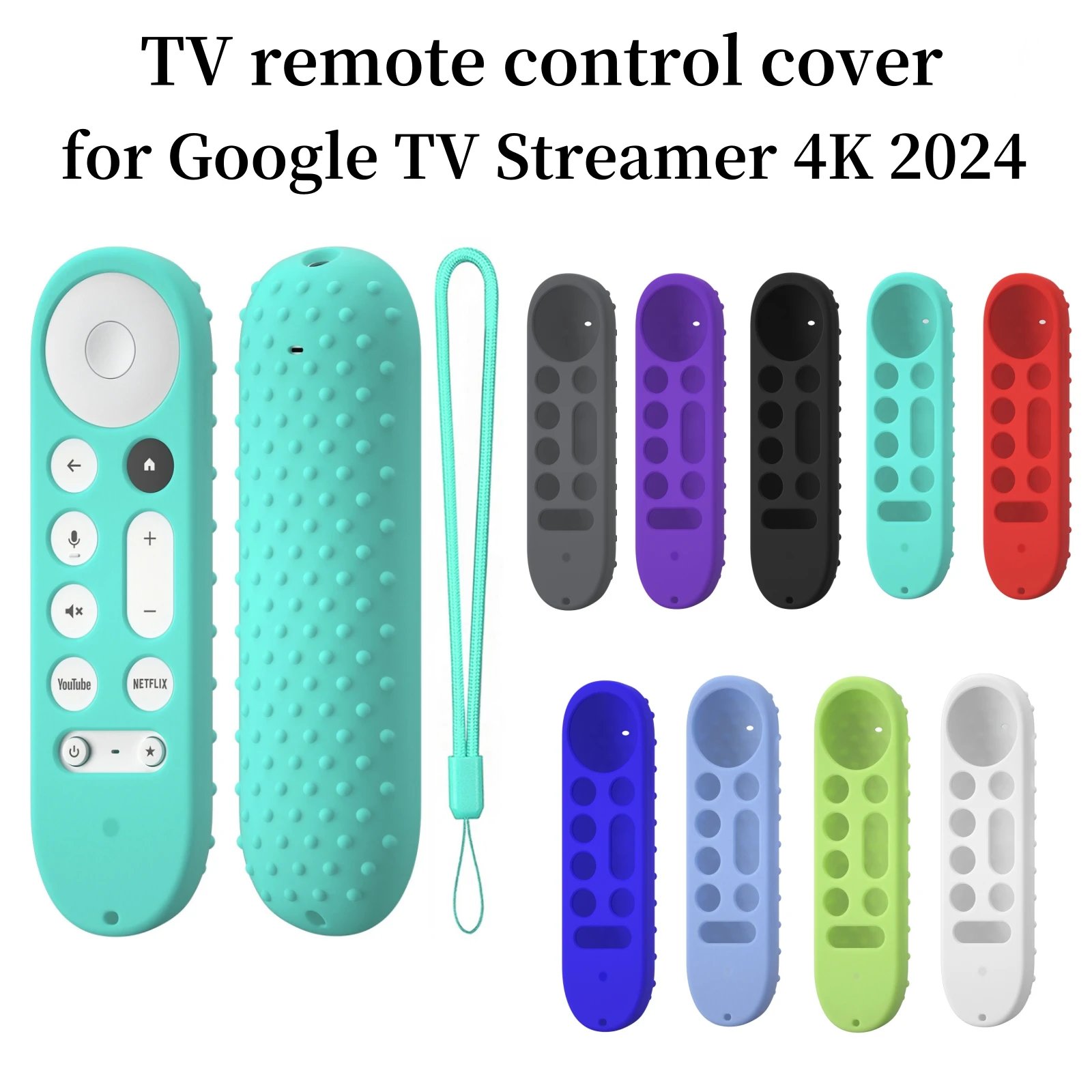 Soft Silicone Case For Google TV 4K Remote Protective Cover Shell with Lanyard Non-slip For Smart TV Voice Remote Control silicone remote case silicone remote sleeve silicone remote cover silicone case protector remote controller cover