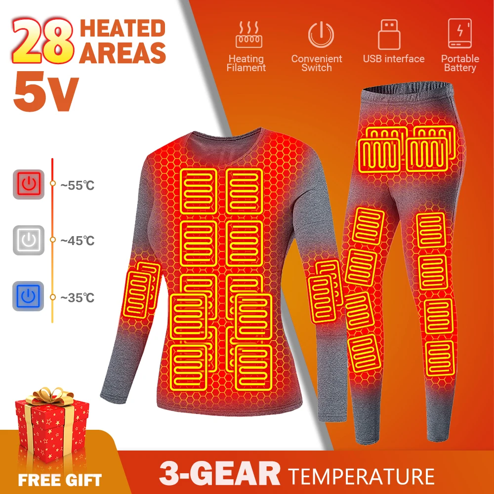 Winter Thermal Heated Jacket Heated Underwear Women Vest Men's Ski Suit USB Electric Heating Clothing Fleece Thermal Long Johns