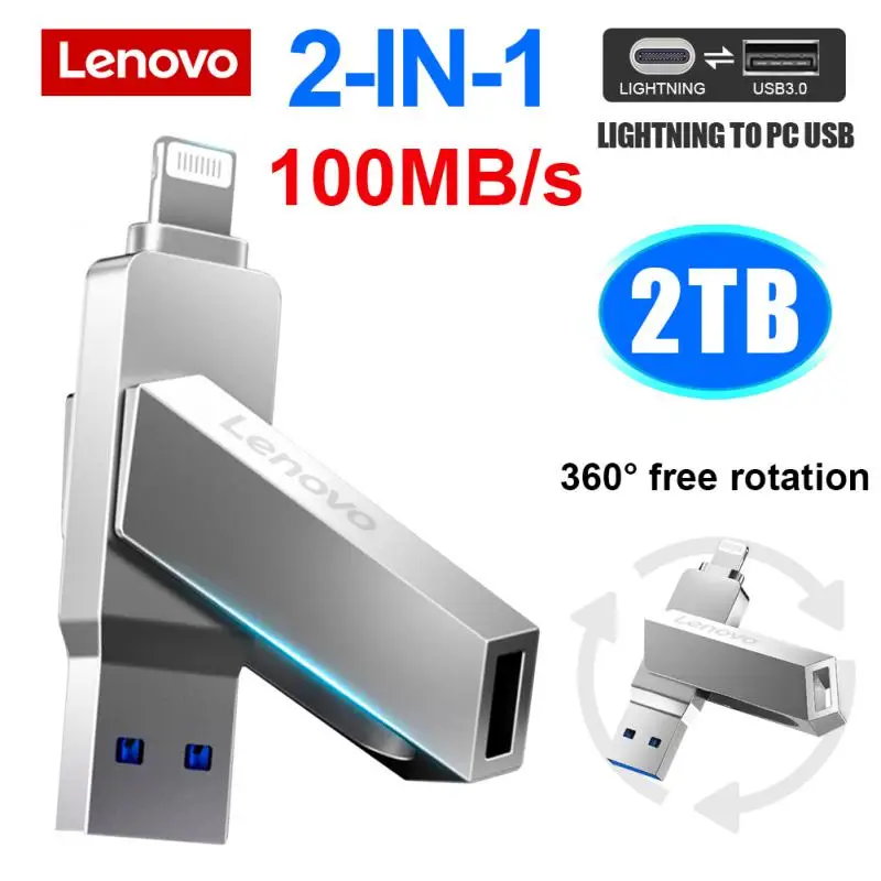 Lenovo Usb Flash Drive 128Gb 1/2Tb Pendrive Con 2 In 1 Interfaccia Da Usb A Lightning Pendrive Usb3.0 Per Tablet Android Iphone 14