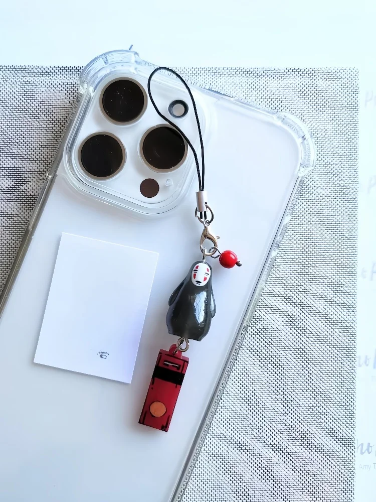 Kawaii 3D No Face Kaonashi Bath Token Red Bead Phone Charm