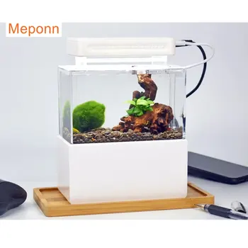 1.5L Mini Betta Fish Tank Aquarium Desktop Decorations Marine Aquaponic Fishes Bowl With Water Fliter USB Air Pump LED Light