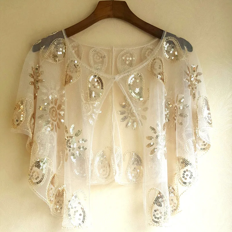 

Spring and Summer Beaded European and American Women's Shawl Sequins Small Shawl Short Jacket Paired Outer Cape