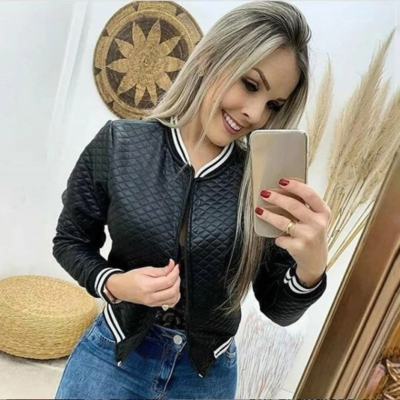 여성용 용수철 재킷, 단색 포켓 지퍼 캐주얼 코트, 타탄 가디건, 슬림핏 아우터, 가을 코트, 패션