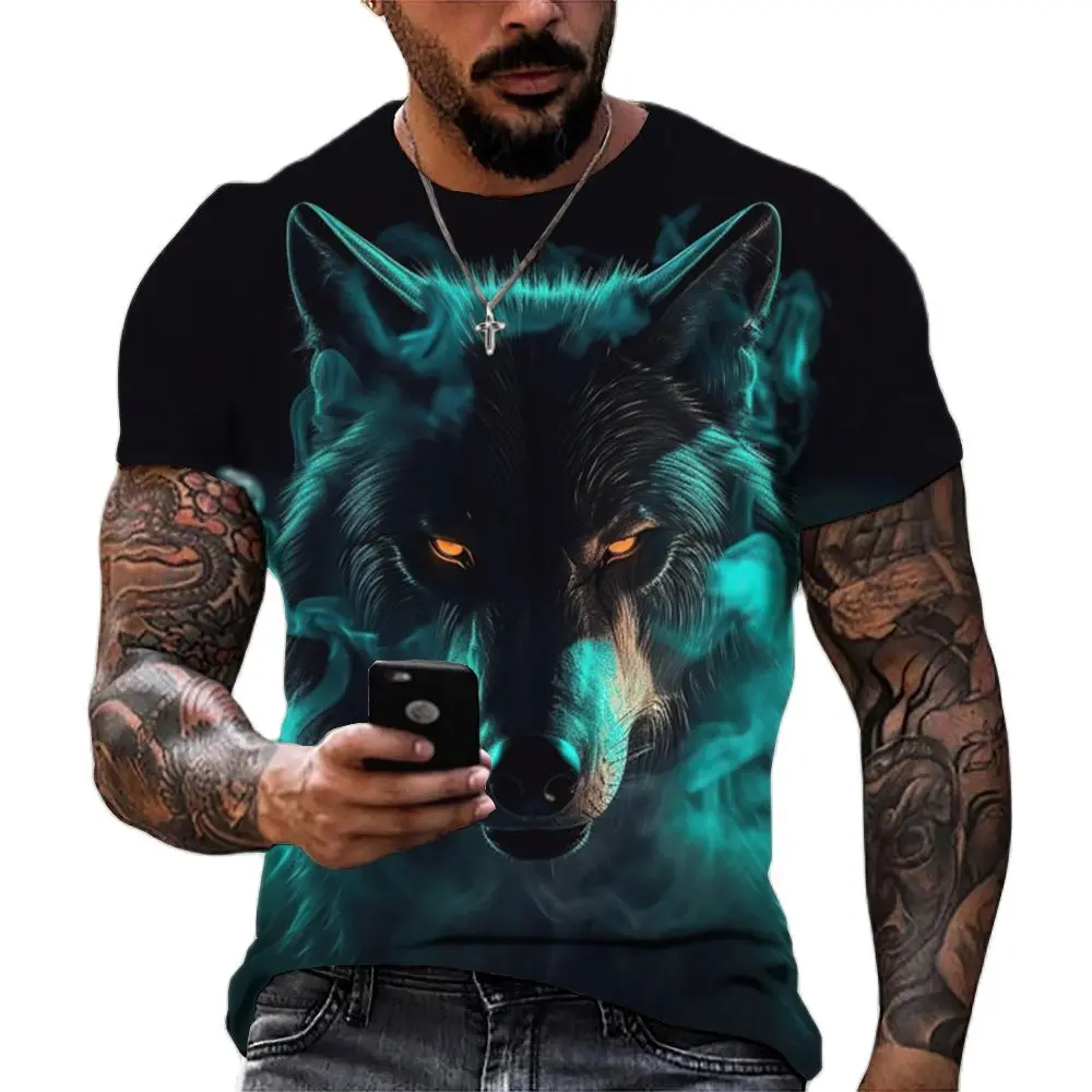 

Мужская футболка с принтом льва и тигра, футболка оверсайз из полиэстера с короткими рукавами и 3D-принтом, лето 2023