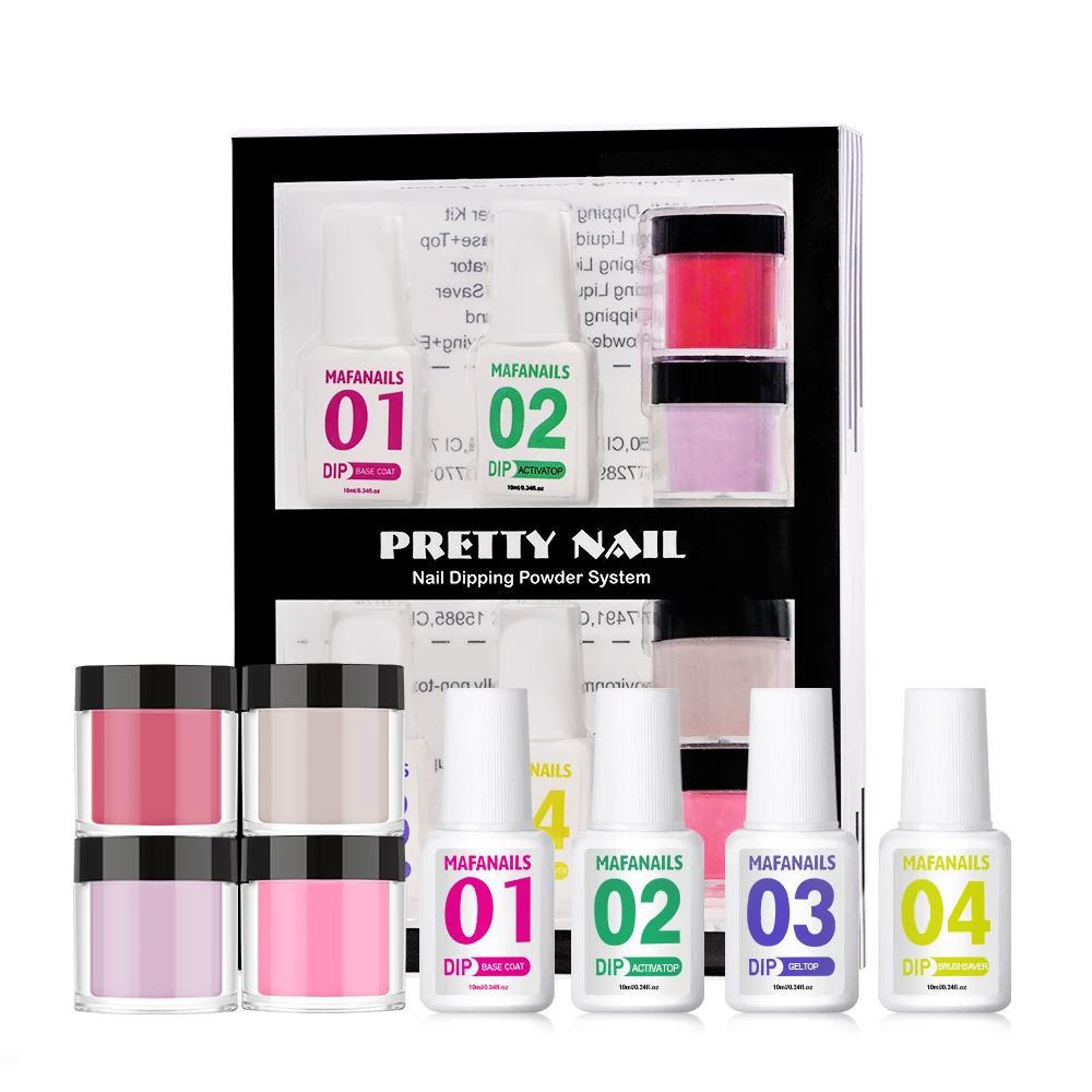 Dip Powder Nail Kit Starter 4 Nude Sheer Powder Semi-transparent Dipping + 4 Steps Beginner Gel Base Top Coat Activator 4