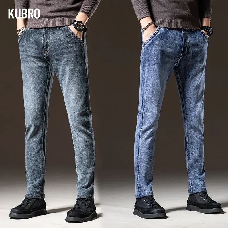 

KUBRO Classic Personality Trend Мужская одежда Марка Тонкие прямые джинсы Бизнес Повседневная Комфортная джинсовая одежда Простой стиль Y2k Одежда