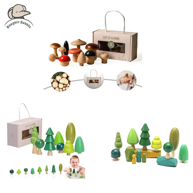 Wooden Forest Block Set - Tree-Themed Baby Play Decor with Food Safe Varnish