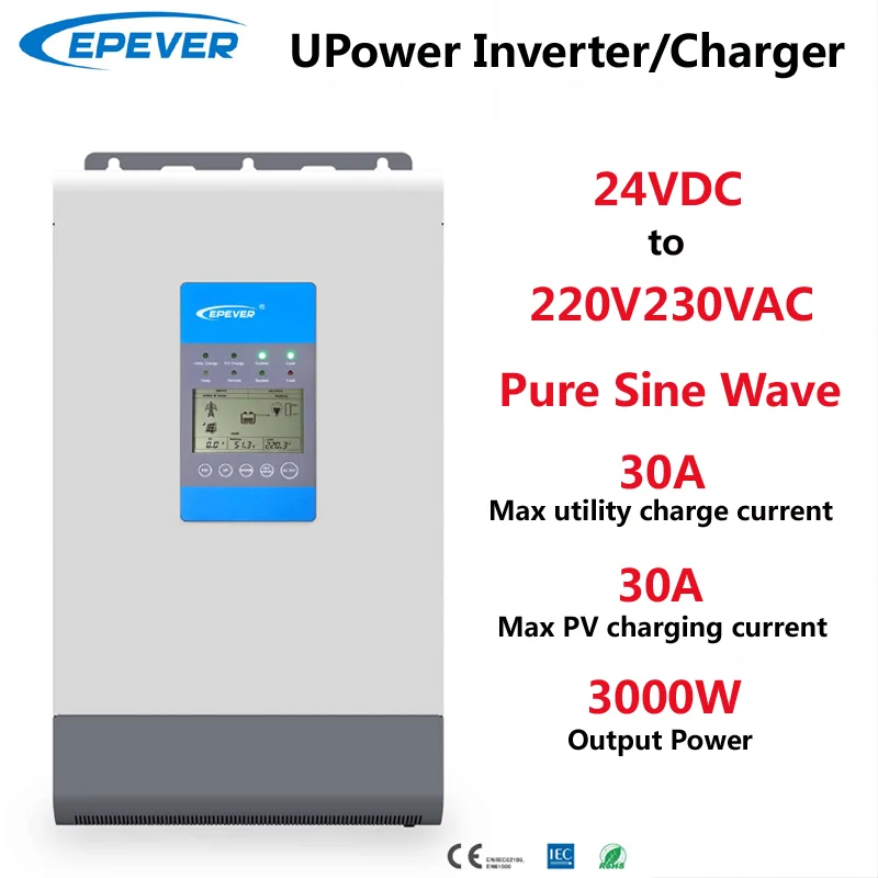 Up3000-M3322 Epever 3000W Inverter 24Vdc A 220 V230Vac Combina 30A Caricabatterie 30A Mppt Regolatore Di Carica Solare 3Kw Onda Sinusoidale Pura