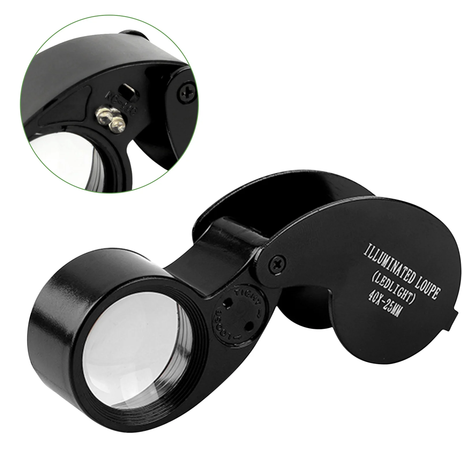 Retractable Jewelers Loupe Magnifier 40X Magnification 25mm Illuminated  w/LED Light - High-end Metal Jewelry Loupe MG21011