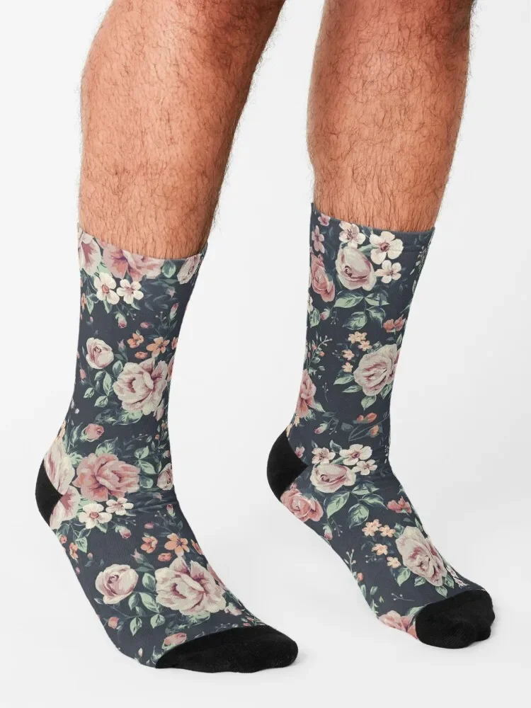 Vintage Floral Pattern Socks Soccer New year's floral Women Socks Men's