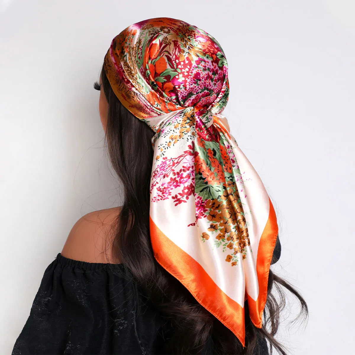 Women Luxury Brand Silk Satin Square Scarf Hijab Bandana Muslim Headscarves Shawl Wrap Ladies Headband Neckerchief Foulard 90cm