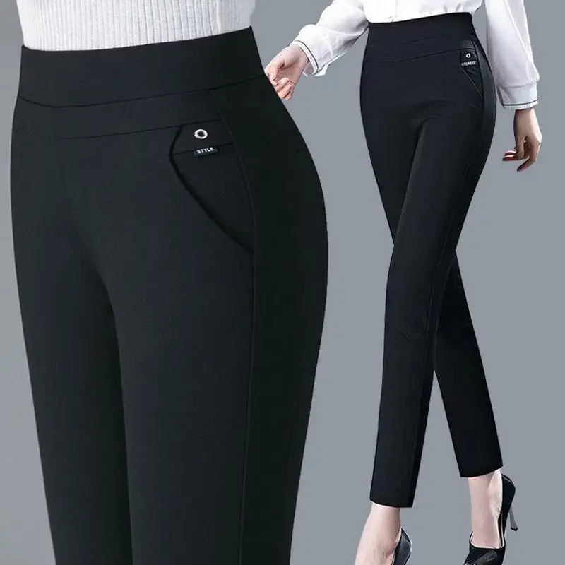 Spring Summer New High Waist Slim All-match Pencil Pants Solid Plus Size Simplicity Straight Pants Fashion Office Women Clothing