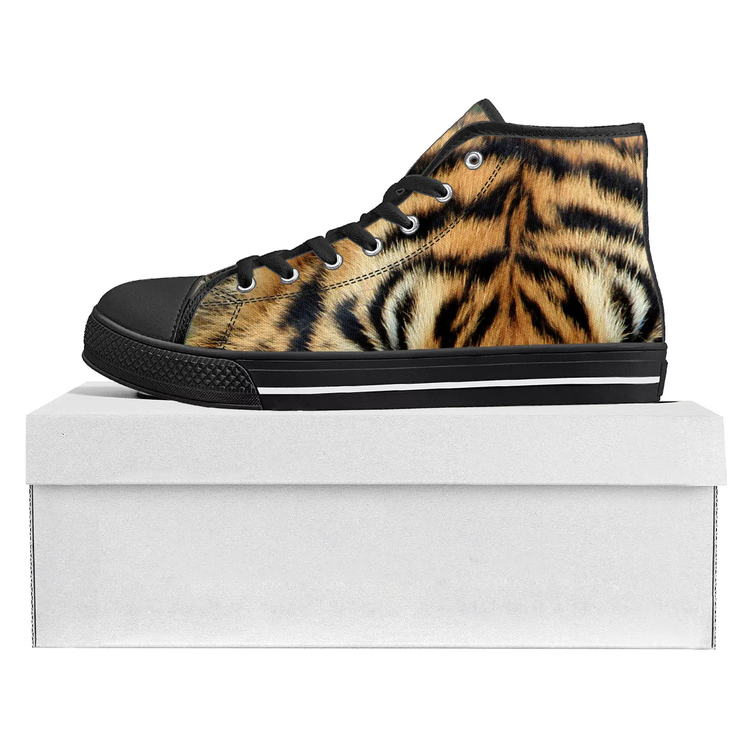 

Кроссовки мужские/женские холщовые, высокие кеды с 3D принтом тигра в полоску, повседневная обувь под заказ для пары подростков