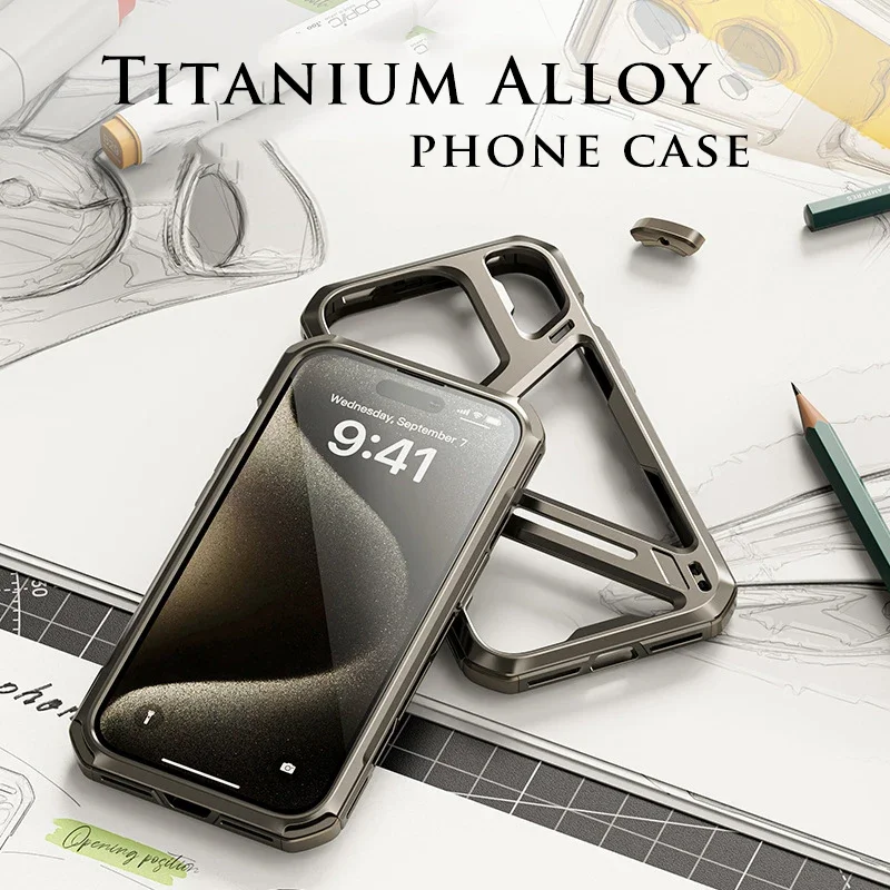 

Luxurious Titanium Alloy Mechanical Armor Phone Case For iPhone 14 15 Pro Max Metal Removable Heat Dissipation Shockproof Cover