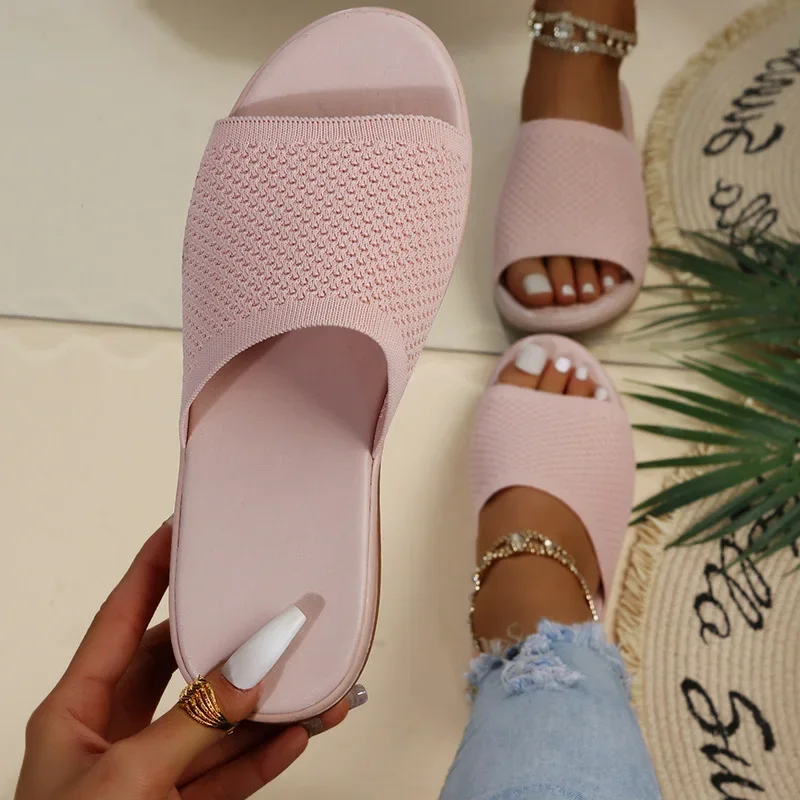 2023 New Summer Flying Woven Flat Non-slip Casual Breathable Outdoor Beach Comfortable Women's Slippers or Indoor Home Shoes